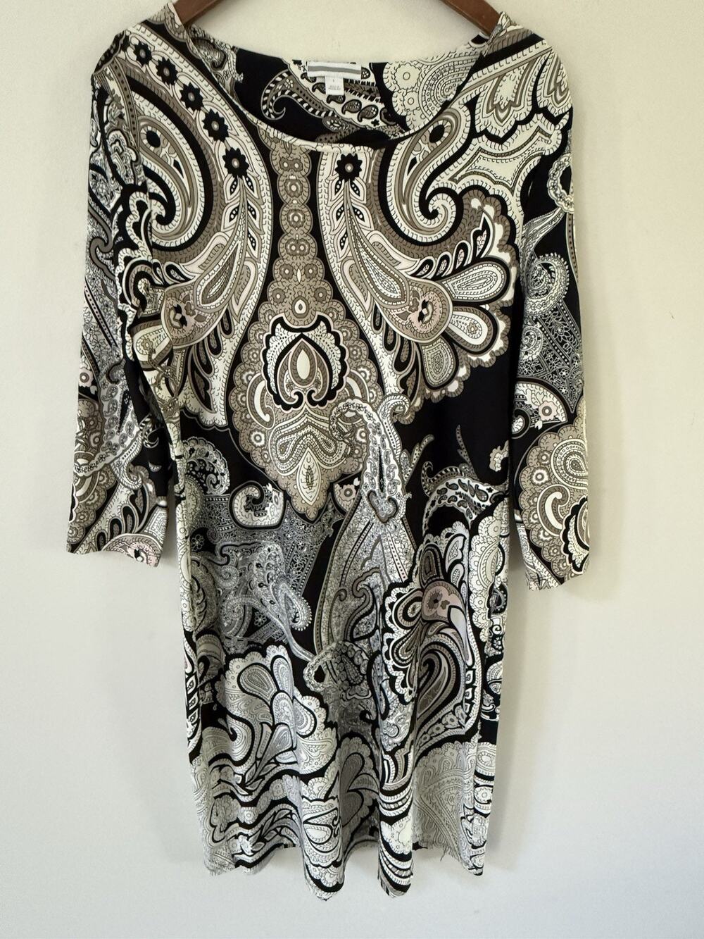 Inc International Concepts Large Paisley Sheath Dress Black Long Sleeve Career